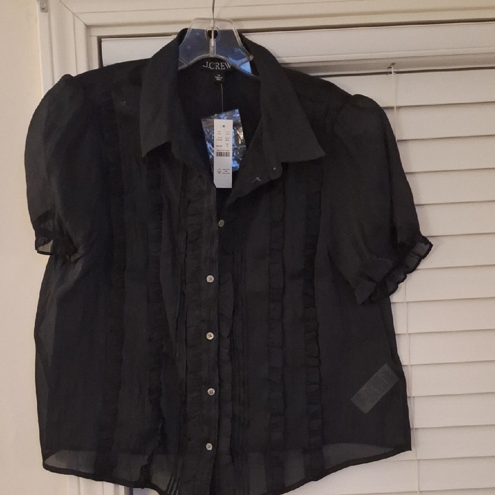 Last Chance J. Crew Black Ruffle Button-Up Blouse